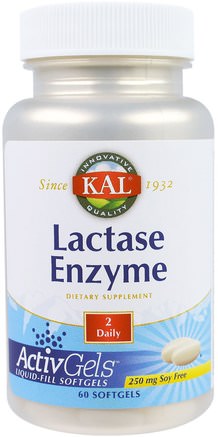 Lactase Enzyme, 250 mg, 60 Softgels by KAL-Kosttillskott, Enzymer, Laktas