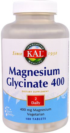 Magnesium Glycinate 400, 400 mg, 180 Tablets by KAL-Sverige