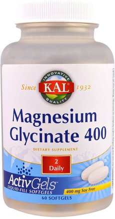 Magnesium Glycinate 400, Soy Free, 400 mg, 60 Softgels by KAL-Kosttillskott, Mineraler, Magnesiumglycinat