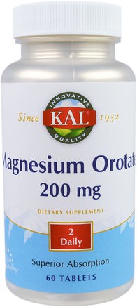 Magnesium Orotate, 200 mg, 60 Tablets by KAL-Kosttillskott, Mineraler, Magnesium