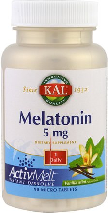 Melatonin, Vanilla Mint, 5 mg, 90 Micro Tablets by KAL-Tillskott, Melatonin 5 Mg