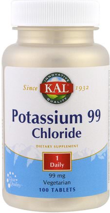 Potassium 99 Chloride, 99 mg, 100 Tablets by KAL-Kosttillskott, Mineraler, Kaliumklorid