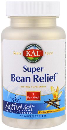 Super Bean Relief, Vanilla Dream, 90 Micro Tablets by KAL-Kosttillskott, Enzymer