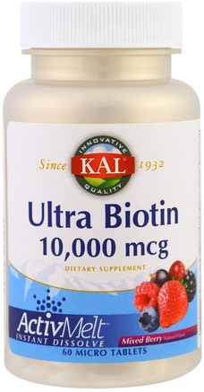 Ultra Biotin, ActivMelt, Mixed Berry, 10.000 mcg, 60 Micro Tablets by KAL-Vitaminer, Vitamin B