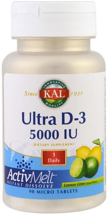 Ultra D-3 ActivMelt, Lemon Lime, 5000 IU, 90 Micro Tablets by KAL-Vitaminer, Vitamin D3