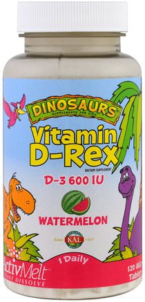 Vitamin D-Rex, Watermelon, 600 IU, 120 Micro Tablets by KAL-Barns Hälsa, Kosttillskott Barn, Vitamin D3