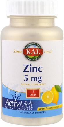 Zinc, Sweet Lemon, 5 mg, 60 Micro Tablets by KAL-Kosttillskott, Mineraler, Zink