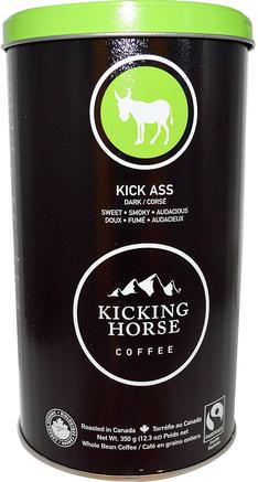 Kick Ass, Whole Bean Coffee, Dark, 12.3 oz (350 g) by Kicking Horse-Mat, Kaffe Mörkt Rost, Hela Bönakaffe