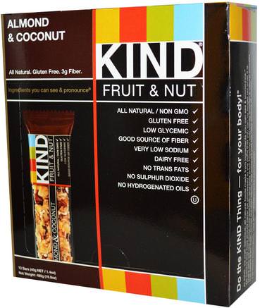 Fruit & Nut Bars, Almond & Coconut, 12 Bars, 1.4 oz (40 g) Each by KIND Bars-Kosttillskott, Näringsrika Barer