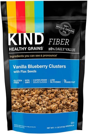 Healthy Grain, Vanilla Blueberry Clusters with Flax Seeds, 11 oz (312 g) by KIND Bars-Mat, Nötter Frön Korn, Mat, Spannmål