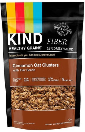 Healthy Grains, Cinnamon Oat Clusters with Flax Seeds, 11 oz (312 g) by KIND Bars-Mat, Snacks, Nötter Frön Korn