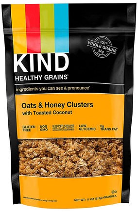 Healthy Grains, Oats & Honey Clusters with Toasted Coconut, 11 oz (312 g) by KIND Bars-Mat, Nötter Frön Korn, Mat, Spannmål