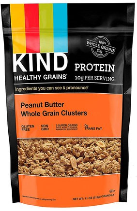Healthy Grains, Peanut Butter Whole Grain Clusters, 11 oz (312 g) by KIND Bars-Mat, Snacks, Nötter Frön Korn