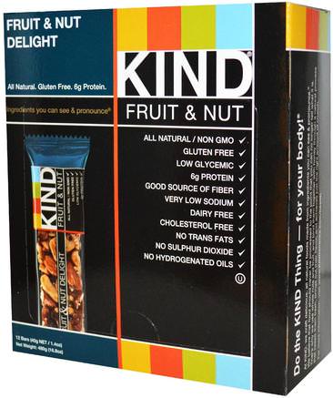 KIND Fruit & Nut Bars, Fruit & Nut Delight, 12 Bars, 1.4 oz (40 g) Each by KIND Bars-Mat, Mellanmål, Hälsosam Tilltugg