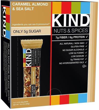 Nuts & Spices, Caramel Almond & Sea Salt, 12 Bars, 1.4 oz (40 g) Each by KIND Bars-Kosttillskott, Näringsrika Barer