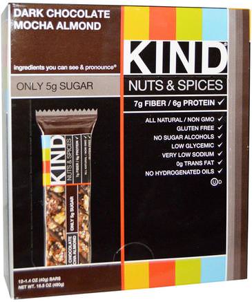 Nuts & Spices, Dark Chocolate Mocha Almond, 12 Bars, 1.4 oz (40 g) Each by KIND Bars-Kosttillskott, Näringsrika Barer