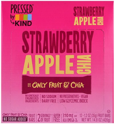 Pressed by KIND, Strawberry Apple Chia, 12 Fruit Bars, 1.2 oz (35 g) Each by KIND Bars-Mat, Mellanmål, Hälsosam Tilltugg