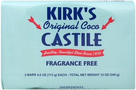 Original Coco Castile Bar Soap, Fragrance Free, 3 Bars, 4.0 oz (113 g) Each by Kirks-Bad, Skönhet, Tvål, Castilåtvål
