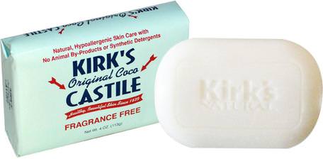 Original Coco Castile Bar Soap, Fragrance Free, 4 oz (113 g) by Kirks-Bad, Skönhet, Tvål, Castilåtvål