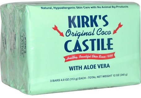 Original Coco Castile Bar Soap, with Aloe Vera, 3 Bars, 4 oz (113 g) Each by Kirks-Bad, Skönhet, Tvål