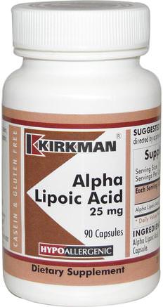 Alpha Lipoic Acid, 25 mg, 90 Capsules by Kirkman Labs-Kosttillskott, Antioxidanter, Alfa Lipoinsyra
