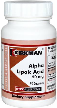 Alpha Lipoic Acid, 50 mg, 90 Capsules by Kirkman Labs-Kosttillskott, Antioxidanter, Alfa-Liposyra, Alfa Liposyra 050 Mg