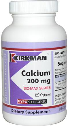 Bio-Max Series, Calcium, 200 mg, 120 Capsules by Kirkman Labs-Vitaminer, Vitamin D3