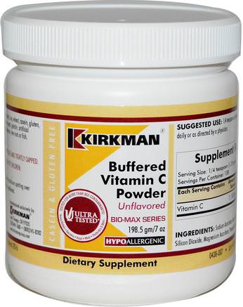 Buffered Vitamin C Powder, Unflavored, 7 oz (198.5 g) by Kirkman Labs-Vitaminer, Vitamin C, Vitamin C Pulver Och Kristaller, C-Vitamin Buffrad
