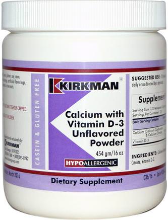 Calcium with Vitamin D-3 Unflavored Powder, 16 oz (454 g) by Kirkman Labs-Vitaminer, Vitamin D3