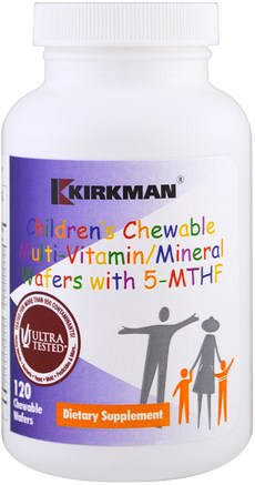 Childrens Chewable Multi-Vitamin/Mineral Wafers With 5-MTHF, 120 Chewable Wafers by Kirkman Labs-Vitaminer, Barn Multivitaminer