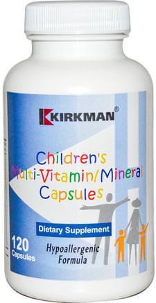 Childrens Multi-Vitamin/Mineral, Capsules, Hypoallergenic Formula, 120 Capsules by Kirkman Labs-Vitaminer, Multivitaminer, Barn Multivitaminer