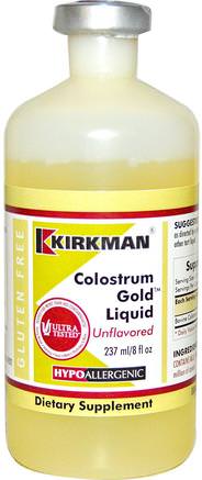 Colostrum Gold Liquid, Hypoallergenic, Unflavored, 8 fl oz (237 ml) by Kirkman Labs-Kosttillskott, Nötkreatur, Kolostrum, Hälsa