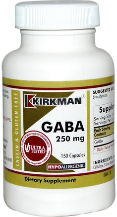 GABA, 250 mg, 150 Capsules by Kirkman Labs-Kosttillskott, Gaba (Gamma Aminosmörsyra), Hälsa, Humör