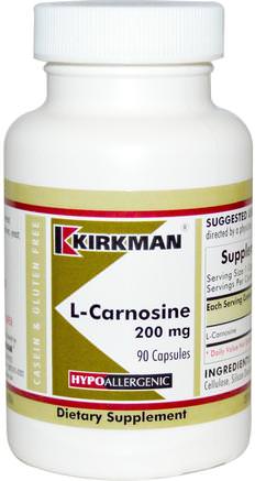 L-Carnosine, 200 mg, 90 Capsules by Kirkman Labs-Kosttillskott, Aminosyror, L Carnosin