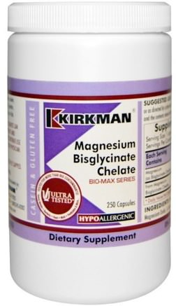 Magnesium Bisglycinate Chelate, Bio-Max Series, 250 Capsules by Kirkman Labs-Kosttillskott, Mineraler, Magnesiumglycinat