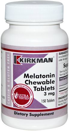 Melatonin Chewable Tablets, 3 mg, 150 Tablets by Kirkman Labs-Tillskott, Melatonin 3 Mg