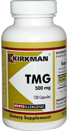 TMG (Trimethylglycine), 500 mg, 120 Capsules by Kirkman Labs-Kosttillskott, Tmg (Vattenfri Betain), Hälsa, Humör