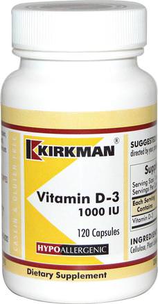Vitamin D-3, 1000 IU, 120 Capsules by Kirkman Labs-Vitaminer, Vitamin D3