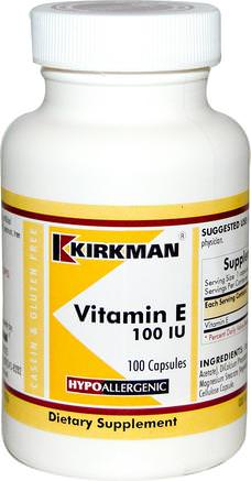 Vitamin E, 100 IU, 100 Capsules by Kirkman Labs-Vitaminer, Vitamin E