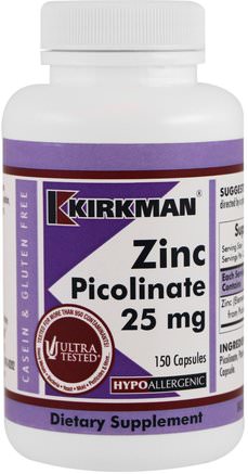 Zinc Picolinate, 25 mg, 150 Capsules by Kirkman Labs-Kosttillskott, Mineraler, Zink