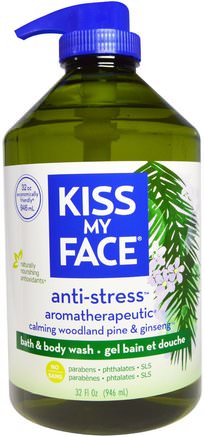 Anti-Stress, Bath & Body Wash, Calming Woodland Pine & Ginseng, 32 fl oz (946 ml) by Kiss My Face-Bad, Skönhet, Duschgel, Kroppsvård