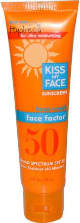 Face Factor, Face + Neck, 50 SPF, Sunscreen, 2 fl oz (59 ml) by Kiss My Face-Bad, Skönhet, Solskyddsmedel, Spf 50-75