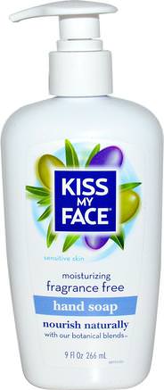 Moisturizing Hand Soap, Fragrance Free, 9 fl oz (266 ml) by Kiss My Face-Bad, Skönhet, Tvål
