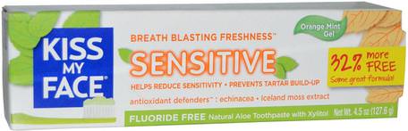Natural Aloe Toothpaste, Sensitive, Flouride Free, Orange Mint Gel, 4.5 oz (127.6 g) by Kiss My Face-Bad, Skönhet, Tandkräm