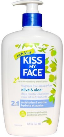 Rich Kiss, 2 In 1 Deep Moisturizing Lotion, Olive & Aloe, Fragrance Free, 16 fl oz (473 ml) by Kiss My Face-Bad, Skönhet, Body Lotion, Kroppsvård