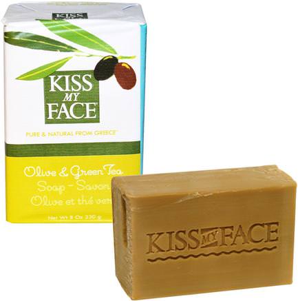 Olive & Green Tea Soap Bar, 8 oz (230 g) by Kiss My Face-Bad, Skönhet, Tvål