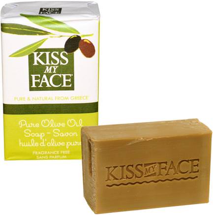 Pure Olive Oil Soap Bar, Fragrance Free, 4 oz (115 g) by Kiss My Face-Bad, Skönhet, Tvål