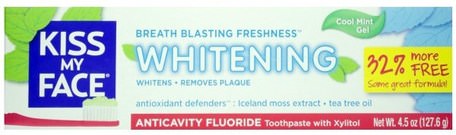 Whitening, Anticavity Fluoride Toothpaste, Cool Mint Gel, 4.5 oz (127.6 g) by Kiss My Face-Bad, Skönhet, Oral Tandvård, Xylitol Oral Vård, Tandkräm