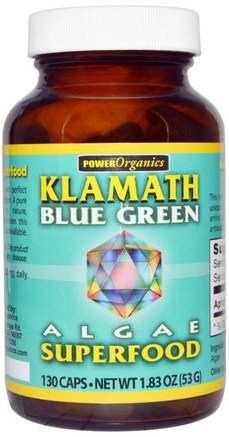 Power Organics, Algae Superfood, Klamath Blue Green, 130 Capsules by Klamath-Kosttillskott, Superfoods, Blågrönalger