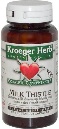Complete Concentrates, Milk Thistle, 90 Veggie Caps by Kroeger Herb Co-Hälsa, Detox, Mjölktistel (Silymarin)